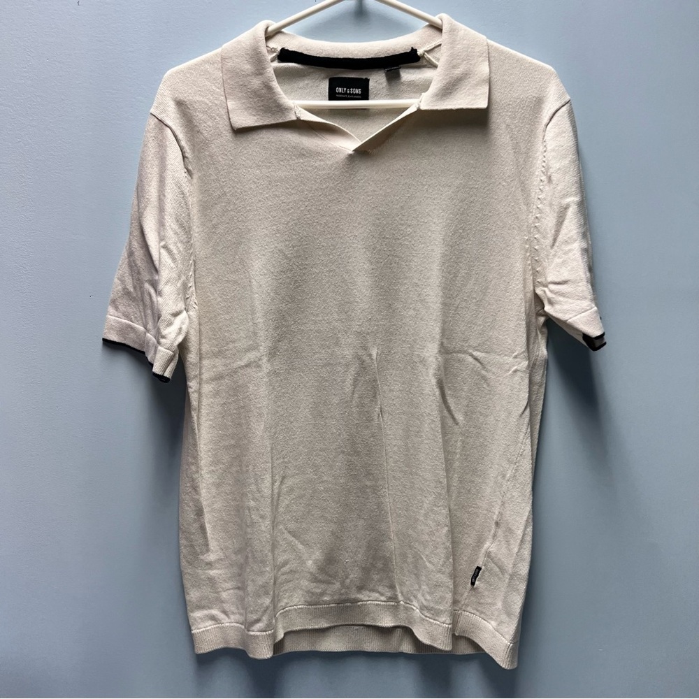 ONLY & SONS Cream Polo Shirt Size Medium